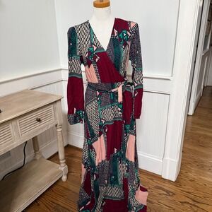 Anthropologie Porridge Clothing Geometric Patchwork Maxi Wrap Dress Size S‎